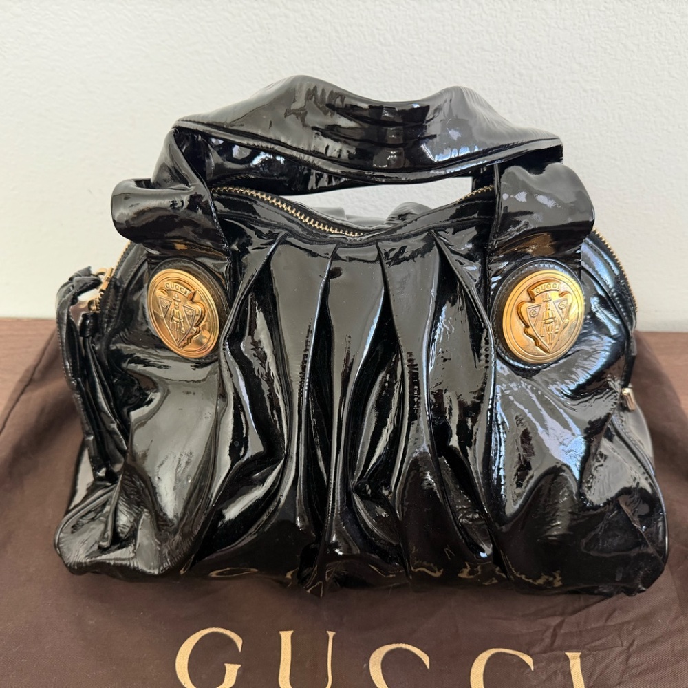 Gucci Hysteria Dome Satchel Bag Patent Leather Black NWOT
